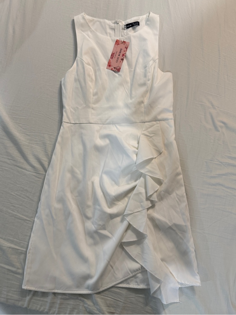 White Ruffle Front Sleeveless Dress